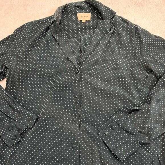 Sézane -Green Polka Dot Florence 100% Silk Button Shirt Dotty Blouse - Picture 2 of 6
